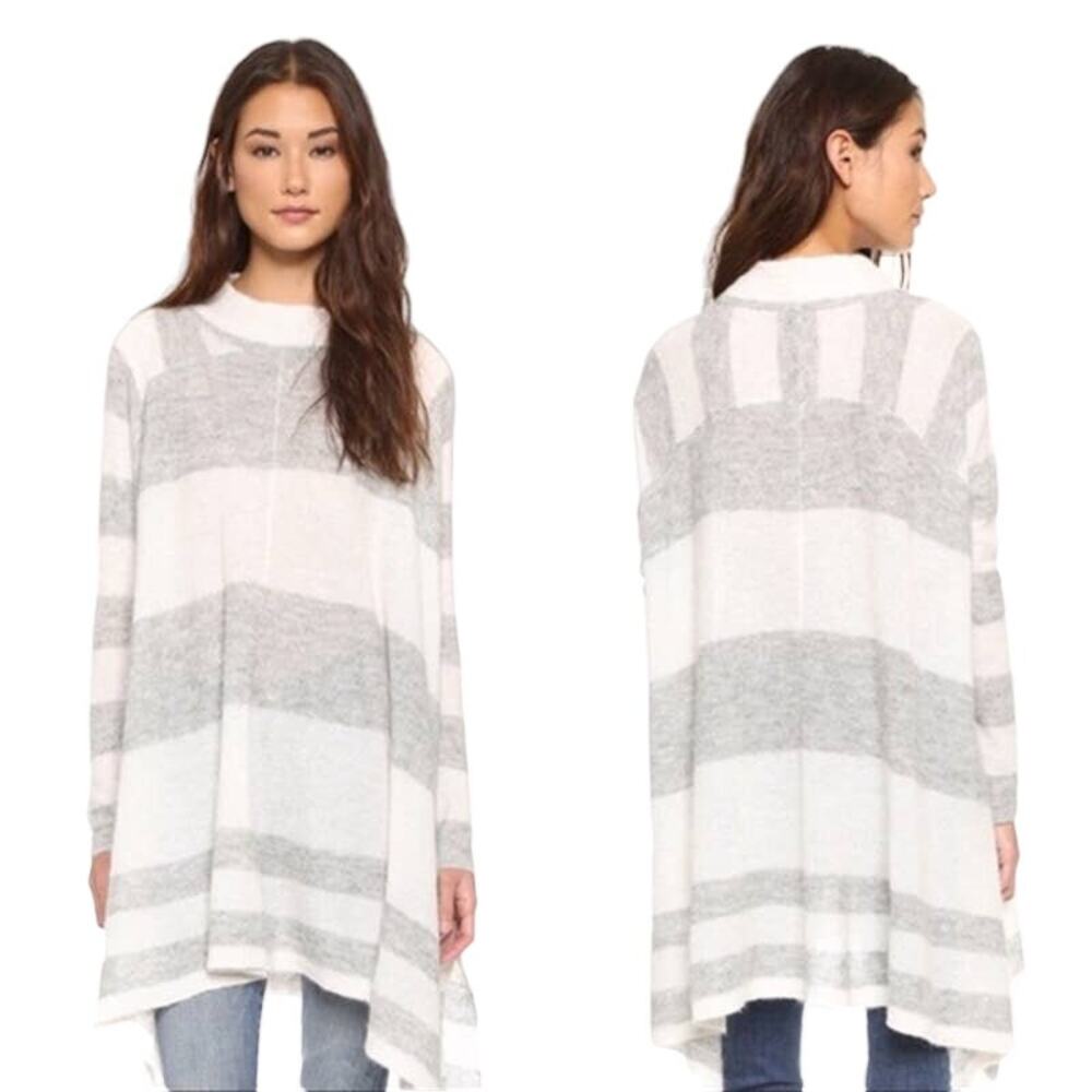 Free People Lafayette Alpaca Mock Neck Poncho XXS Stripe Oversized Long Sweater